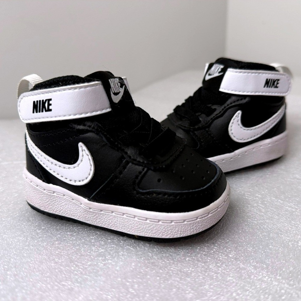 Nike Court Borough Mid 2 Black White Toddler Sneakers CD7784-010 Size 2C